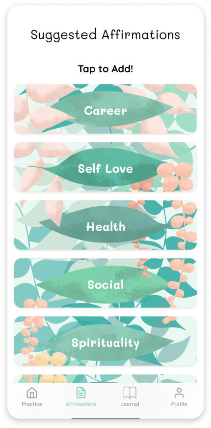 Affirm Me suggested affirmations screen